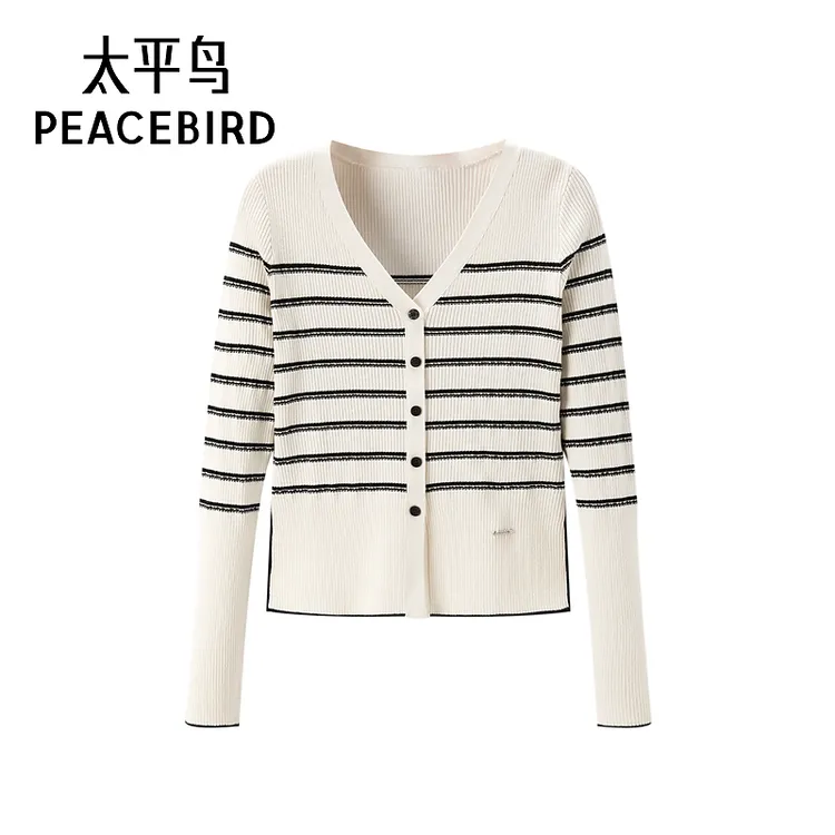 太平鸟女装时尚经典针织衫条纹显瘦斯文气质线套衫A5EED1D32