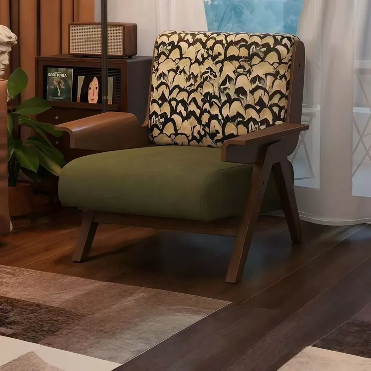 中古风飞鸟椅复古实木单人沙发椅法式客厅阳台家用高端懒人靠背椅