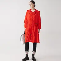 【千万精选】ZHUCHONGYUN红色绑带长袖中长款风衣外套女