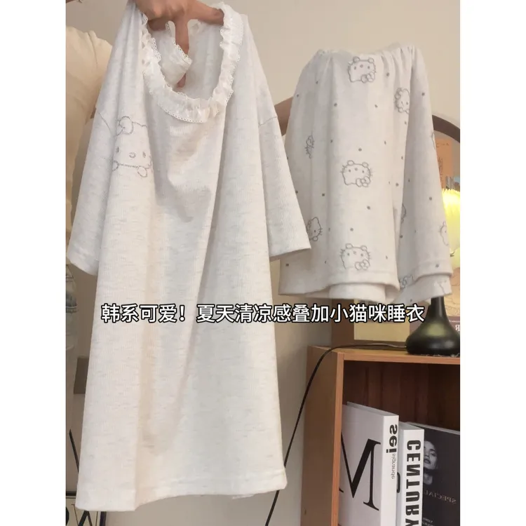 睡衣女夏季短袖薄款莫代尔套装2025新款可爱可外出韩版家居服猫咪