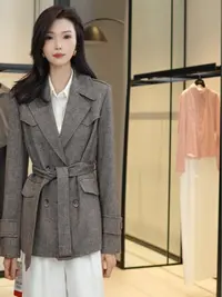 【商场同款】2025秋季新款气质绵羊毛风中长款保暖西装外套女140083