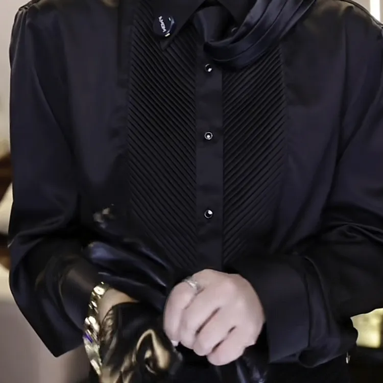 新款设计立领交领休闲职业长袖衬衫白色衬衣男女款显瘦气质网红