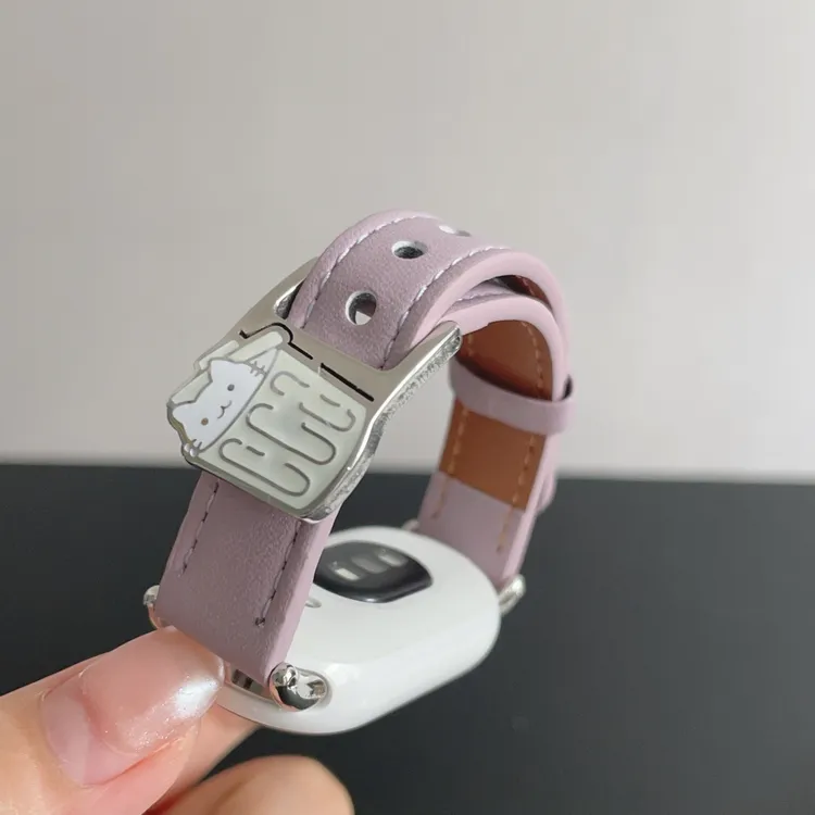 可爱小猫适用小米手环1098代表带金色扣小米89pro皮质腕带红米5等