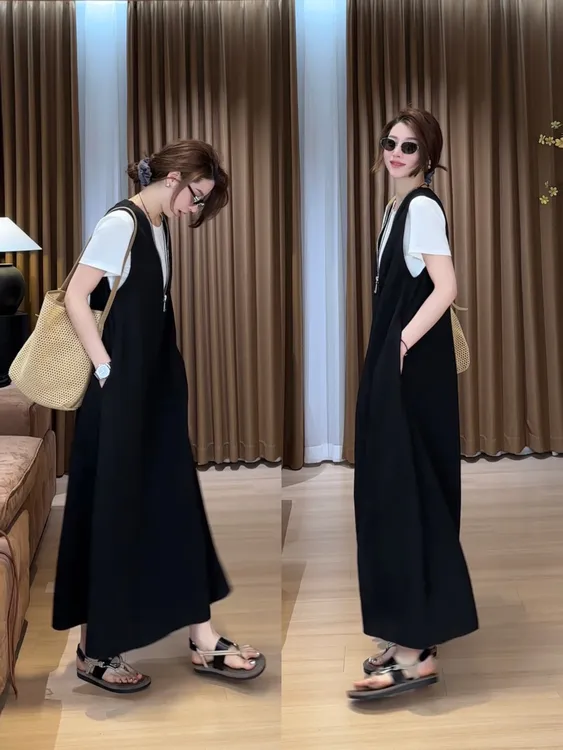 YYOUHAN 2025春夏小众设计显瘦百搭连衣裙T恤两件套 2504C1680