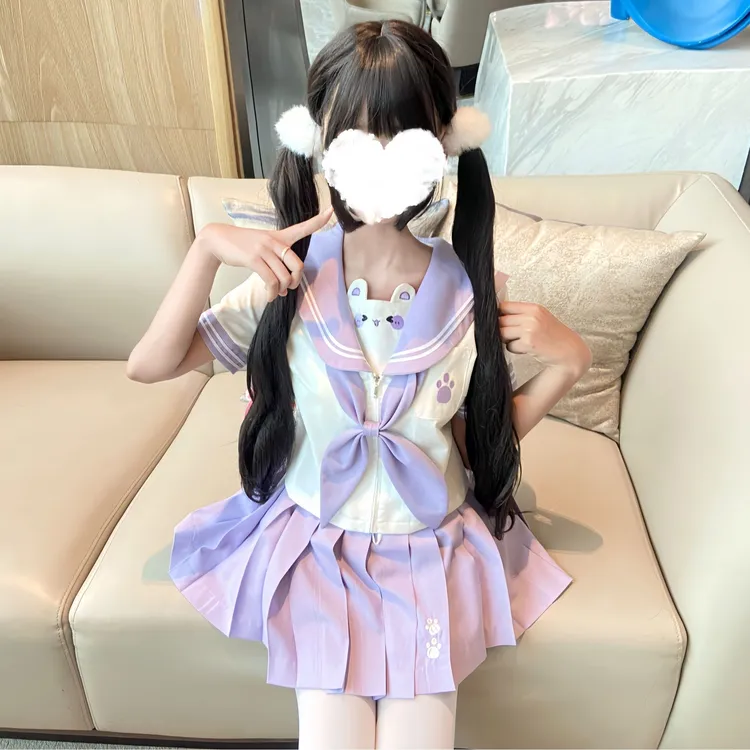 小熊正版原创jk幼稚园紫色水手服女萌软可爱风日系中间服短袖套装