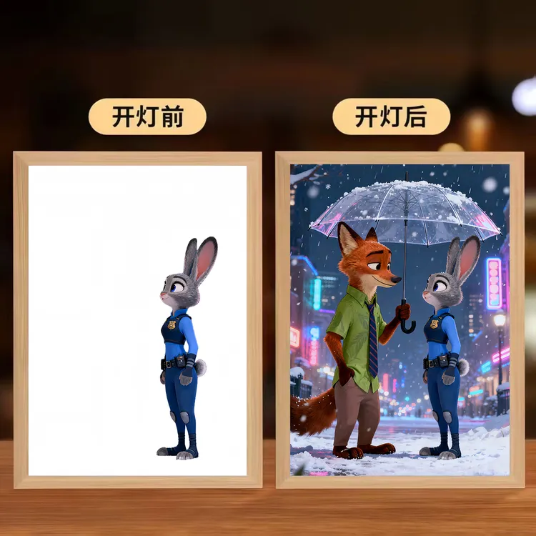 疯狂动物城朱迪灯光画周边尼克宿舍摆台led小夜灯房间相框小夜灯