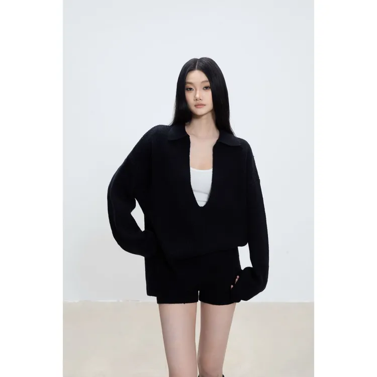 withmin凉皮 宽松长袖显瘦辣妹秋款针织罩衫+短裤女2523922现货