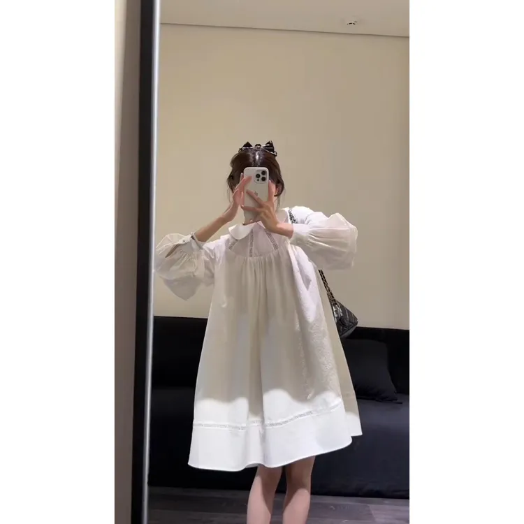 2025新款秋季小香风娃娃领连衣裙高级感时尚气质长袖衬衫裙子