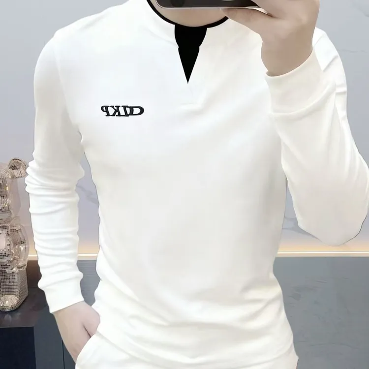 男士2025秋冬季新款加绒卫衣简约纯色百搭时尚打底长袖圆领T恤