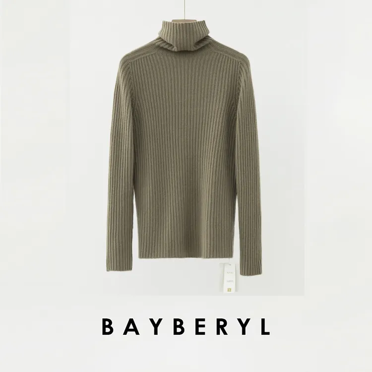 BAYBERYL老贝森林*坑条羊绒高领百搭套头秋针织衫ZZS4J1301