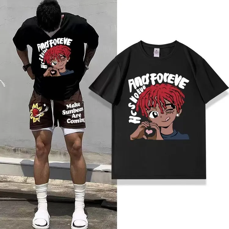 美式网红T恤宽松大码潮牌短袖圆领纯棉落肩百搭街头字母高街体恤