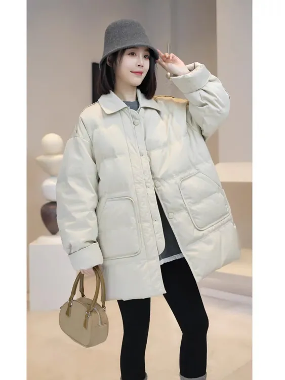 2025冬款新款高端欧货中长款棉服大口袋单排扣保暖棉服外套女