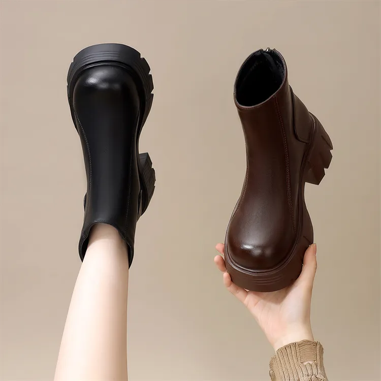 增高马丁靴显脚小女士短筒靴冬季靴子秋季春秋美拉德靴子女士皮鞋