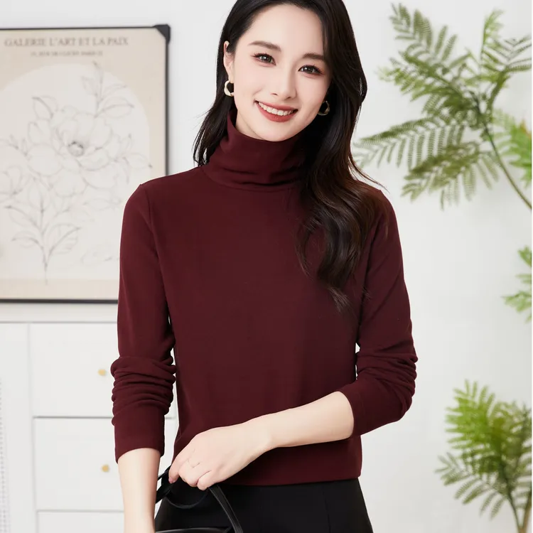双面澳绒堆堆领高领纯色女装打底衫内搭百搭长袖上衣显瘦洋气修身