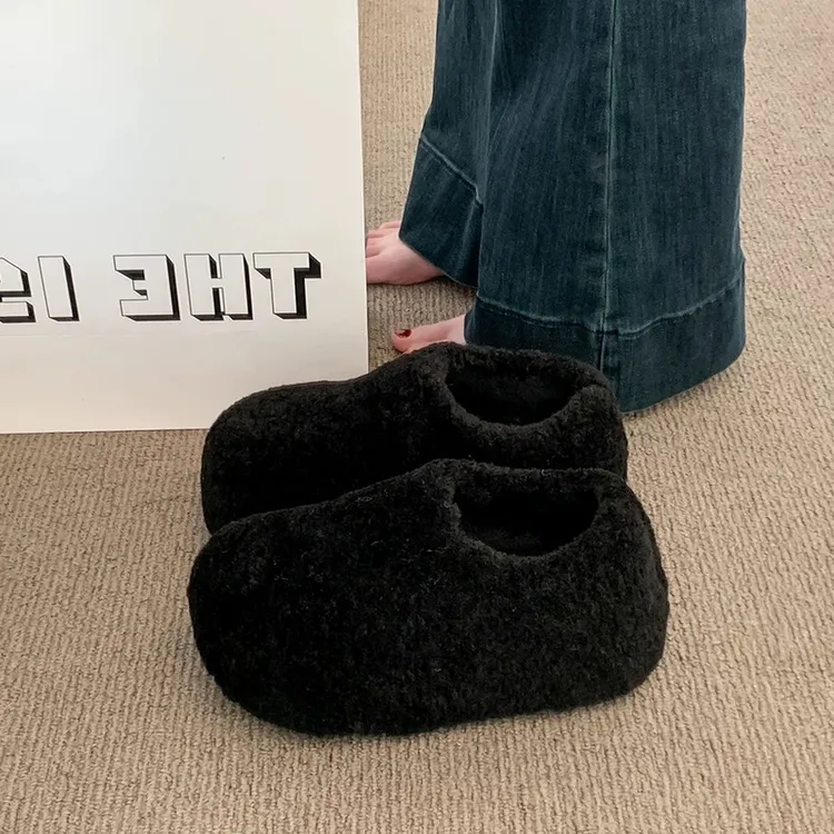 厚底增高毛毛雪地靴女时尚2025秋冬新款学院风复古一脚蹬乐福棉鞋