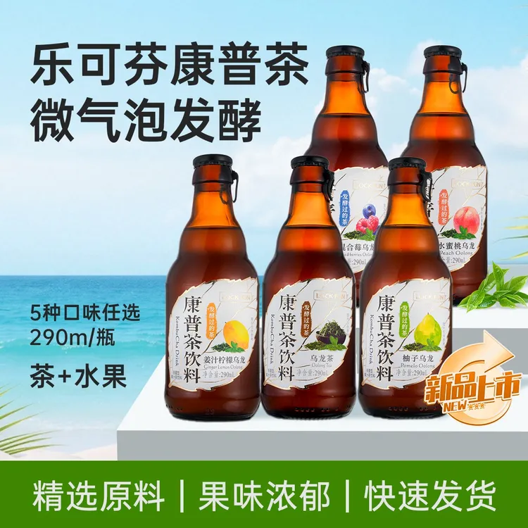 乐可芬秋冬季喝真茶发酵康普茶饮料聚会解腻0脂气泡足290ml*5瓶