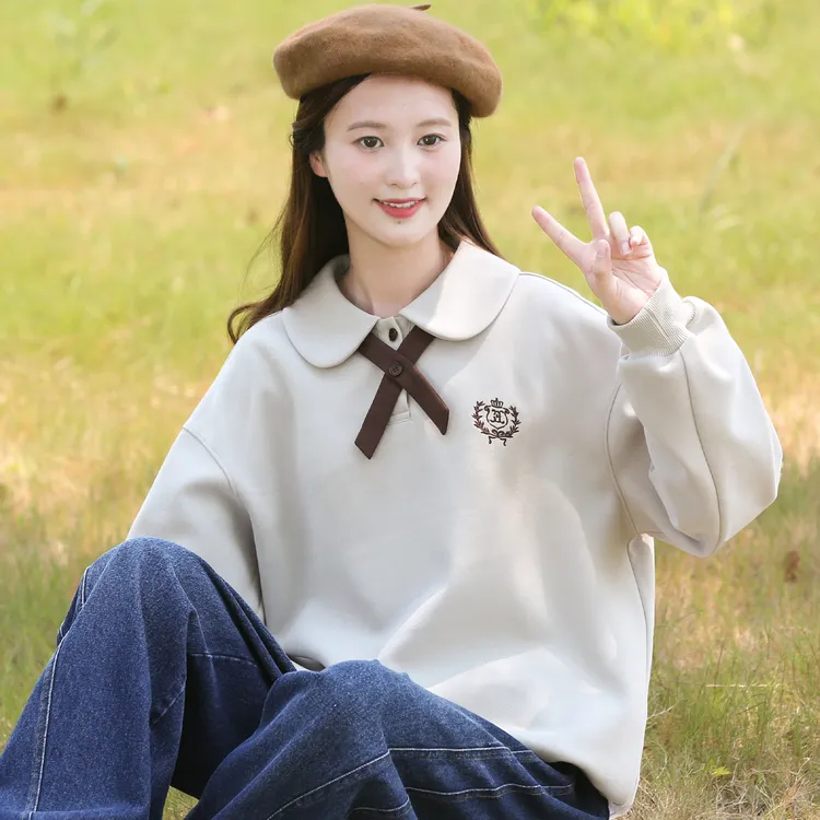 初中生卫衣女甜美学院风可爱高中生上衣大童百搭洋气长袖宽松学生