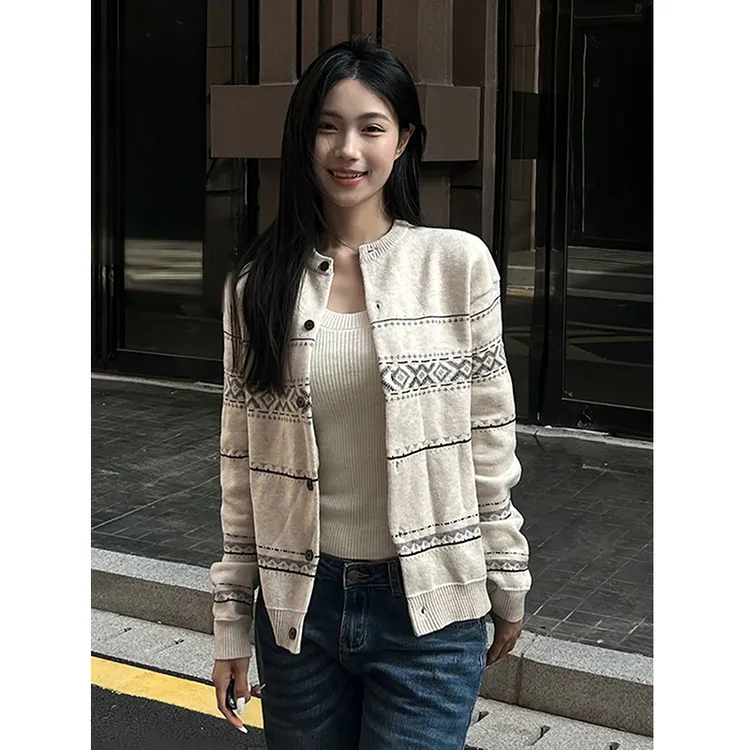费尔岛针织开衫外套男女秋季美式软糯毛衣慵懒cleanfit老钱风外套