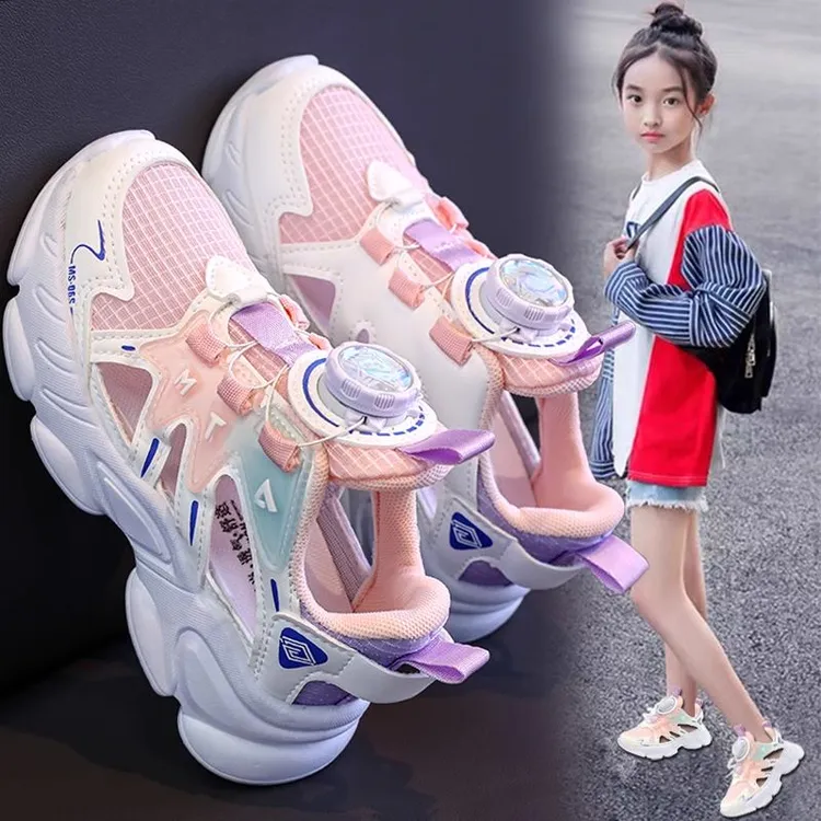 安踏适用女童鞋子2025新款夏季儿童网面镂空运动鞋大童软底公主老