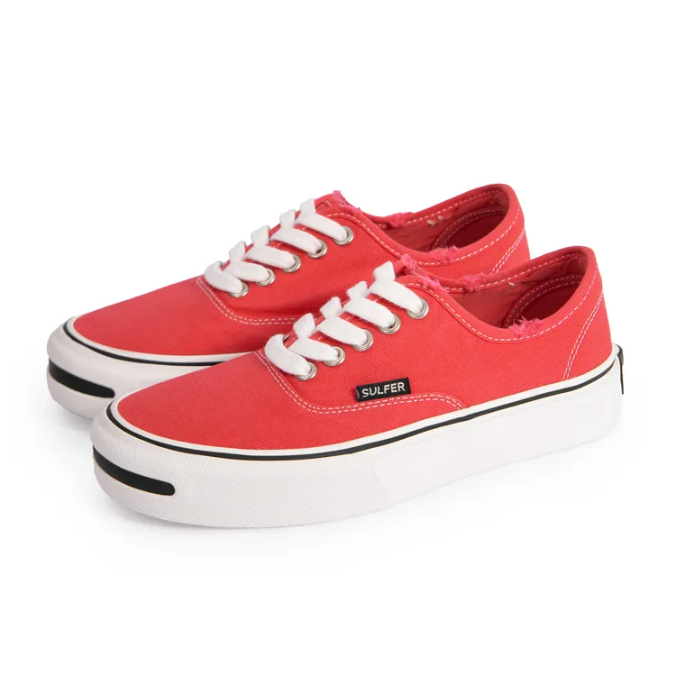 sulfer复古帆布洗水红开口笑硫化鞋低帮增高厚底休闲鞋百搭潮鞋