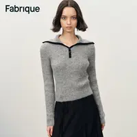 Fabrique Julie 秋冬新品冰岛灰绵羊毛羊驼毛大翻领短款针织上衣