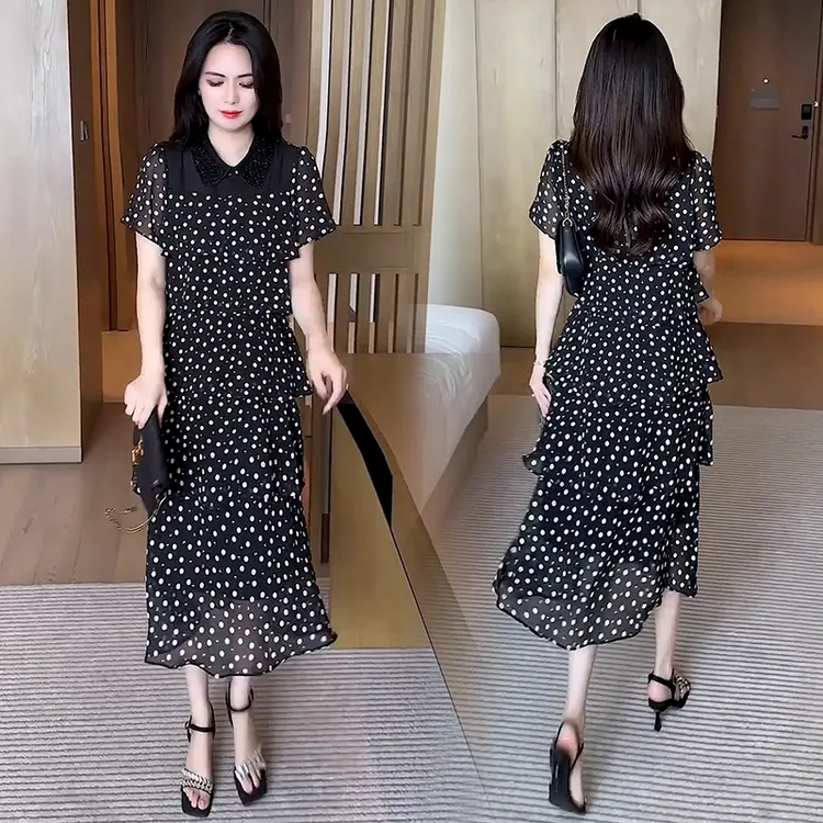 2025夏季新款小个子红波点裙气质连衣裙大码波点夏季裙子洋气