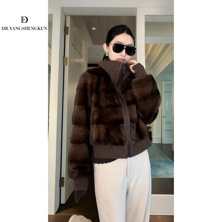 杨圣坤2025冬季新品优雅奢贵紫标级翻领横排水貂毛外套TR251032