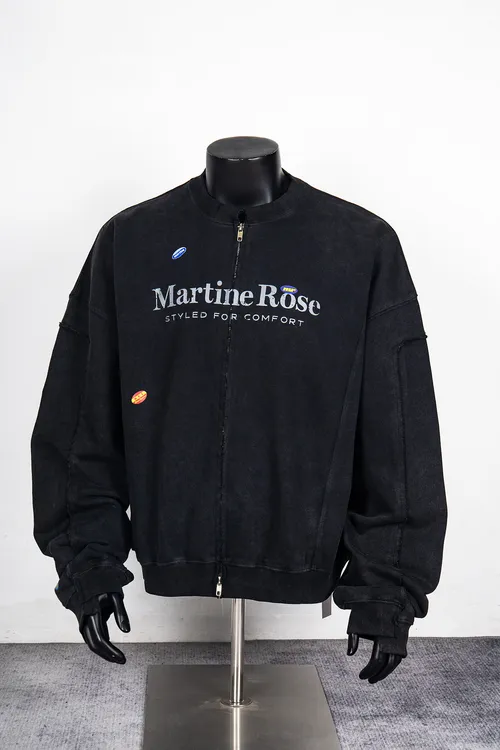 Martine R不规则拼接毛圈水洗拉链夹克