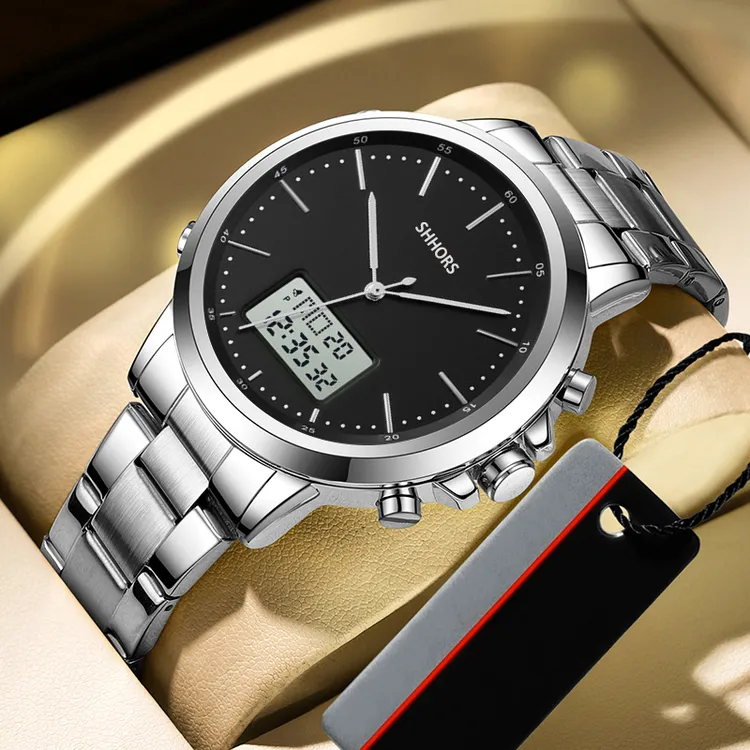 手表男款2025新款时尚潮流学生多功能防水夜光男士双显电子石英表