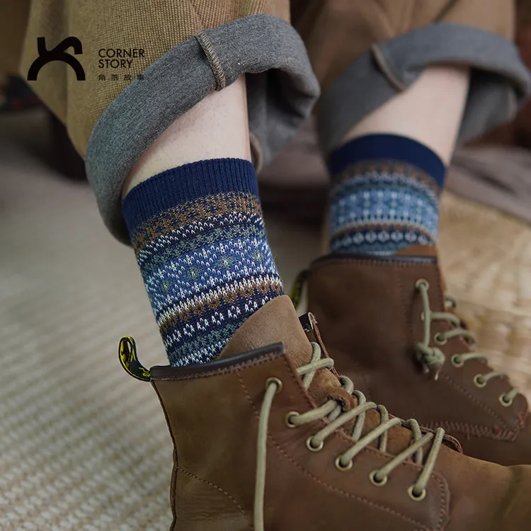袜子女春秋季民族风中筒袜精梳棉森系复古文艺秋冬高帮堆堆袜