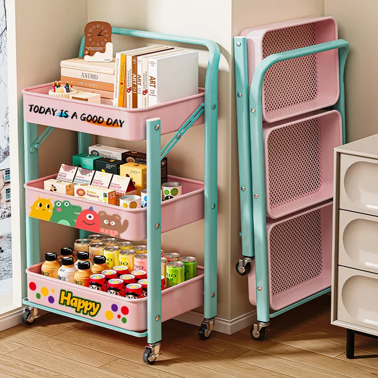 西邮哥【新疆包邮】多巴胺小推车置物架多层可折叠客落地零食收纳架