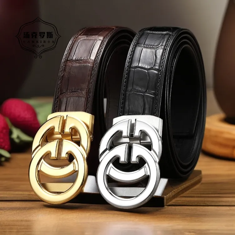 TANKIROS/汤克罗斯男士真皮皮带轻奢时尚3.5cm宽外穿自动扣腰带