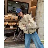 【西西里安】 巴塞艺术~韩系条纹袖可立领短款风衣外套