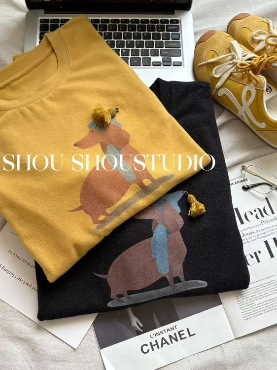 【瘦瘦】大码圆领印花立体小流苏装饰磨毛加厚百搭长袖上衣S02200