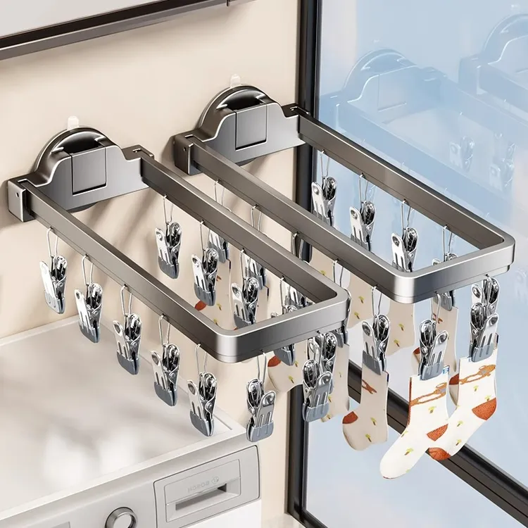 优勤吸盘袜子晾晒架阳台墙上免打孔折叠袜夹家用多夹子晒袜子神器