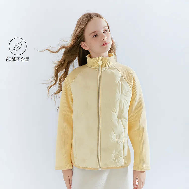 笛莎童装轻羽绒25年新款舒适直冲绒拼接款轻薄羽绒服女童冬季