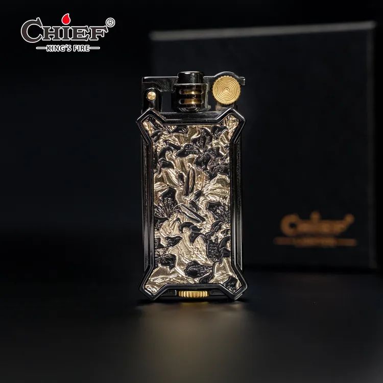 CHIEF/首领【黑金唐草】古董微浮雕经典个性开盖点火复古煤油打火机