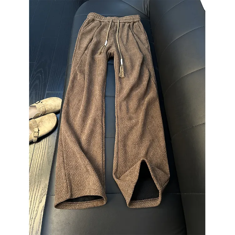 美拉德褶皱裤子男秋冬季加绒加厚休闲裤美式复古抽绳宽松直筒长裤