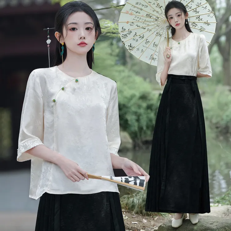 新中式国风女装国潮风高端春装套装服装盘扣上衣女款半身裙子服饰
