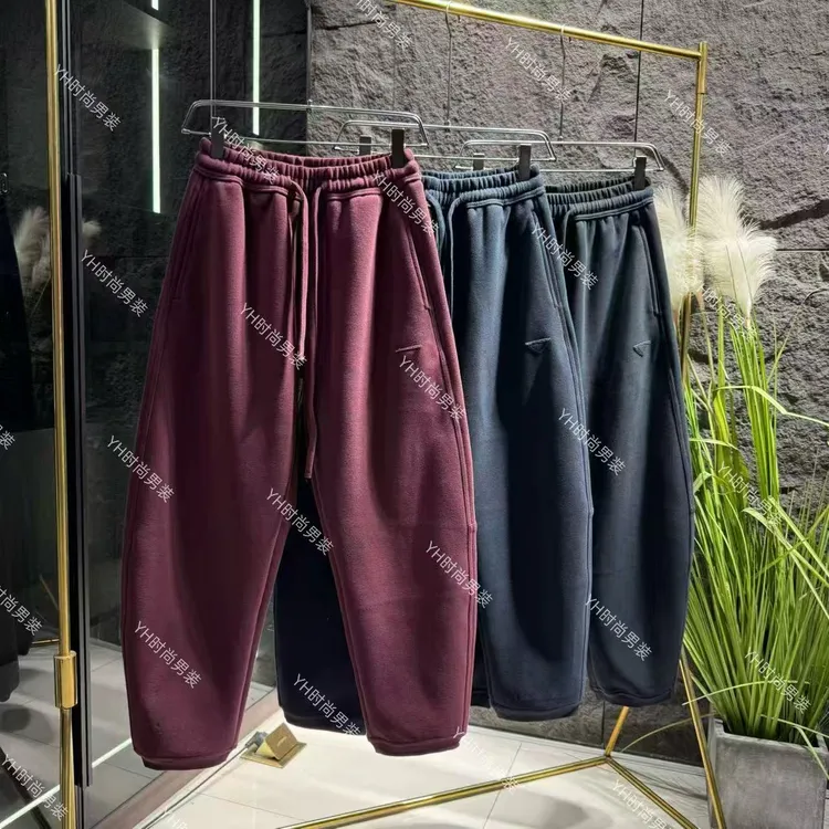 秋冬新款时尚潮牌纯色简约百搭痞帅重磅磨毛休闲裤宽松男士长裤