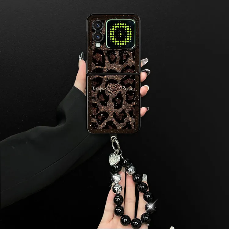 适用华为novaflip手机性感豹纹小羊皮折叠壳全包简约保护套