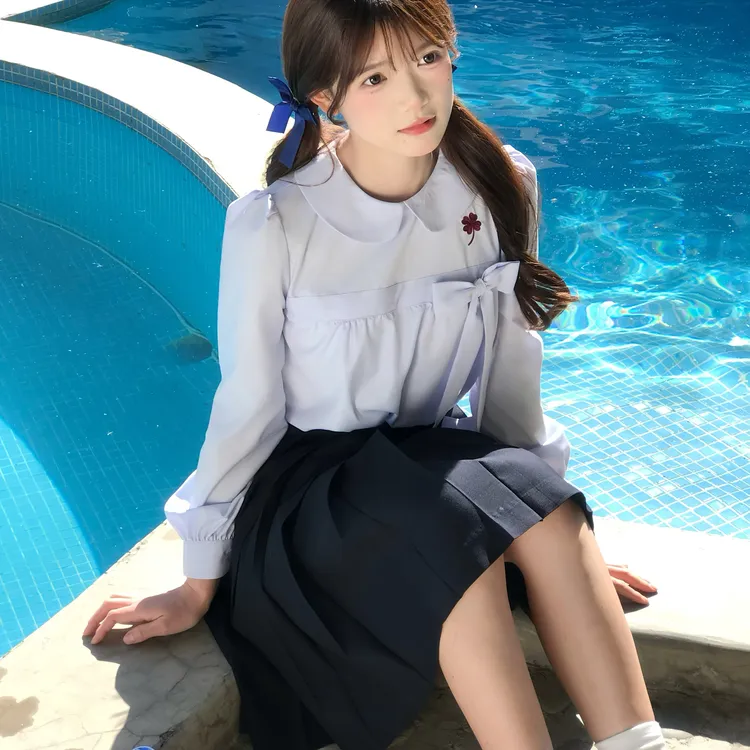 秋柚语原创【春之幸】学院风显瘦洋气秋季马甲衬衫学生时尚气质套装
