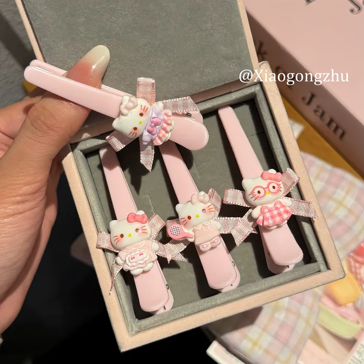 可爱站姿KT丝带蝴蝶结发夹发甜美少女尖嘴夹侧边夹刘海夹前额碎发