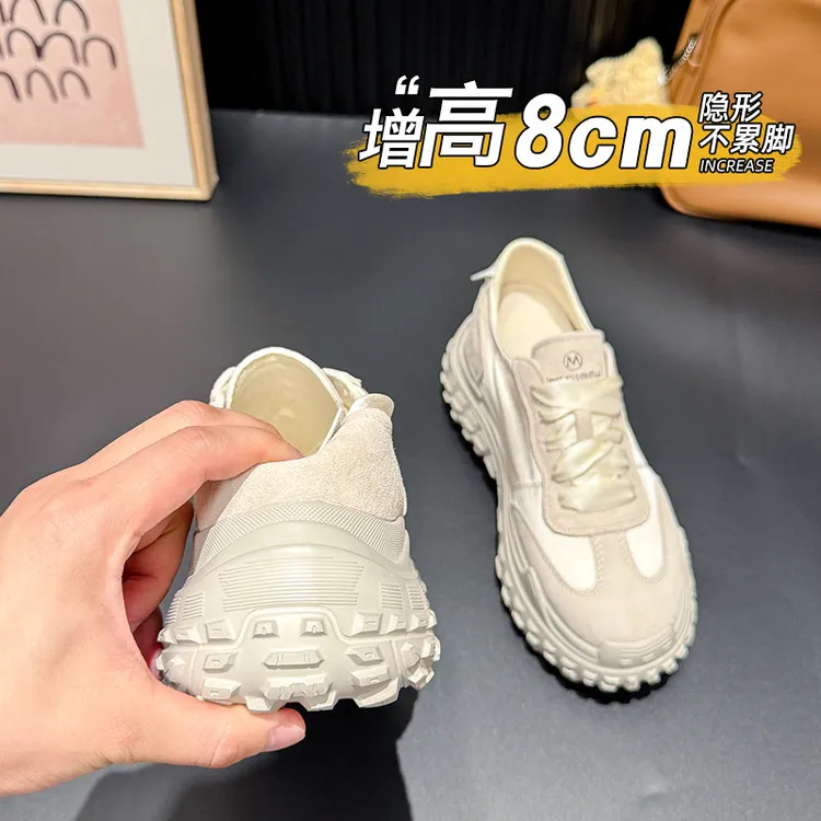 维多利亚内增高老爹鞋女夏季新款真皮厚底透气百搭休闲运动德训鞋