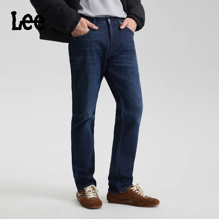 【726磨毛直筒裤-胶片蓝】Lee25冬新标准中腰深蓝色男牛仔裤保暖