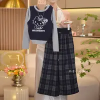 【闺蜜家】女童秋季2025新款时尚潮假两件上衣+格子阔腿裤套装-8874