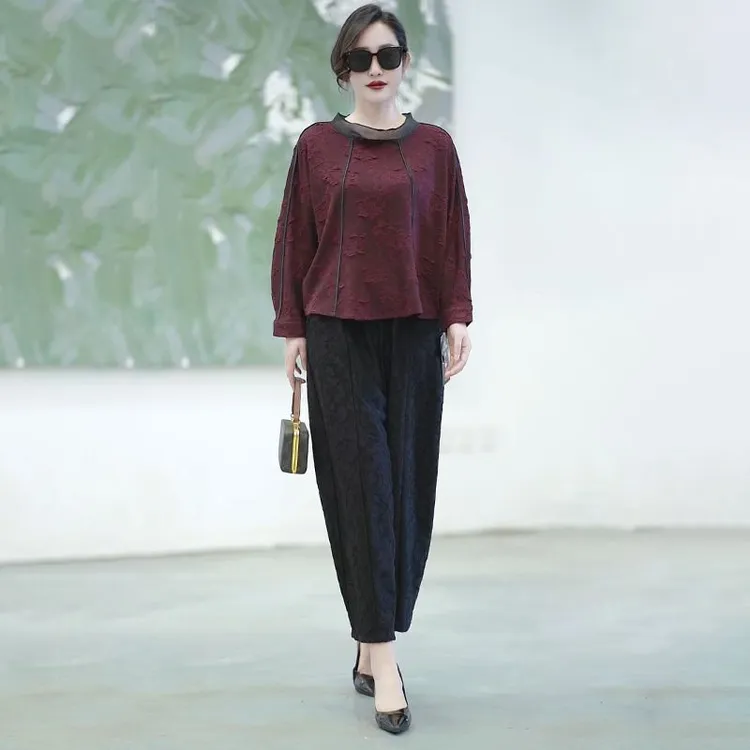 H春季新款高端轻奢复古提花时尚妈妈减龄套装宽松大码上衣两件套