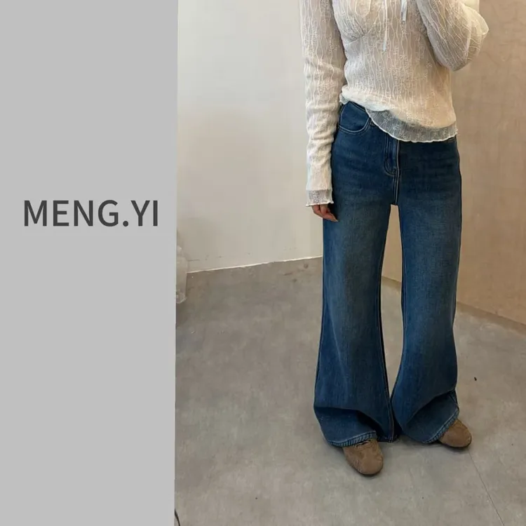 MENG.YI显腿长加厚绒四面弹筒喇牛仔裤5454