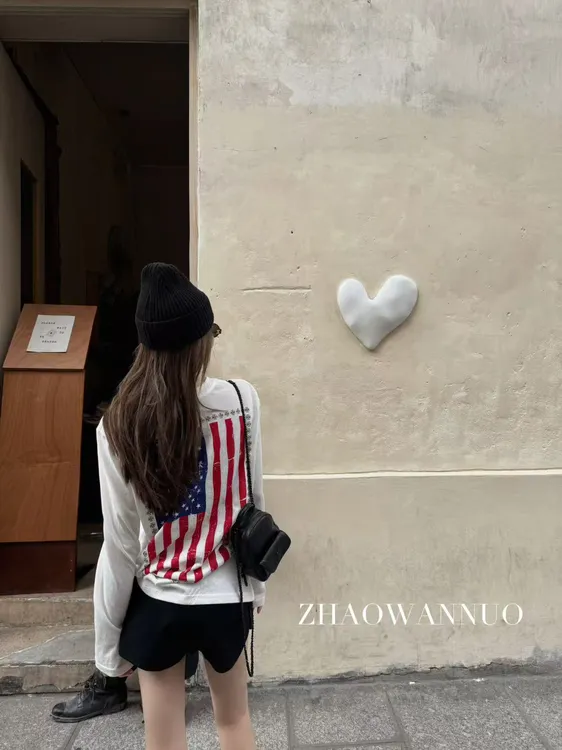 ZHAO WANNUO 丨 C*H新款星条旗梵文印花慵懒风长袖T恤NC0739