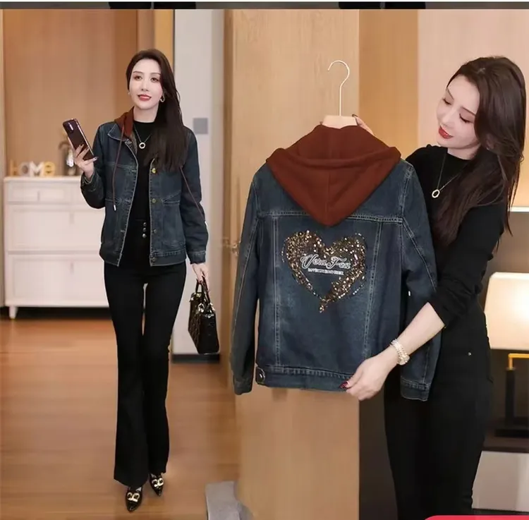 加绒加厚牛仔短外套女2025冬季新款洋气显瘦保暖连帽短款夹克上衣